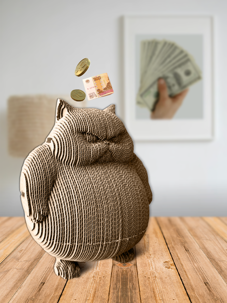 Картонный 3D конструктор Qbrix - Злой кот-копилка