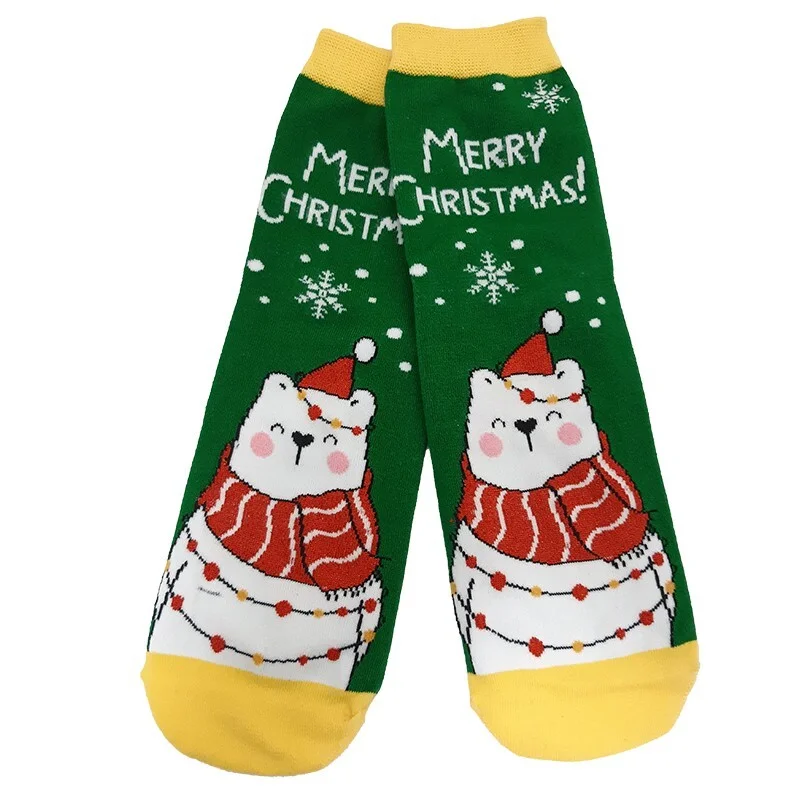 Носки Мишка в теплом шарфе (зеленый/желтый), 35-38 (06843)