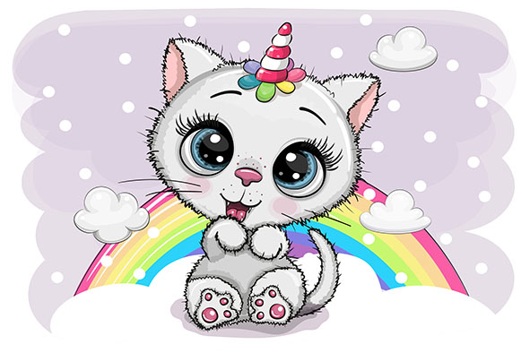 Алмазная мозаика Котёнок у радуги 20х30 см