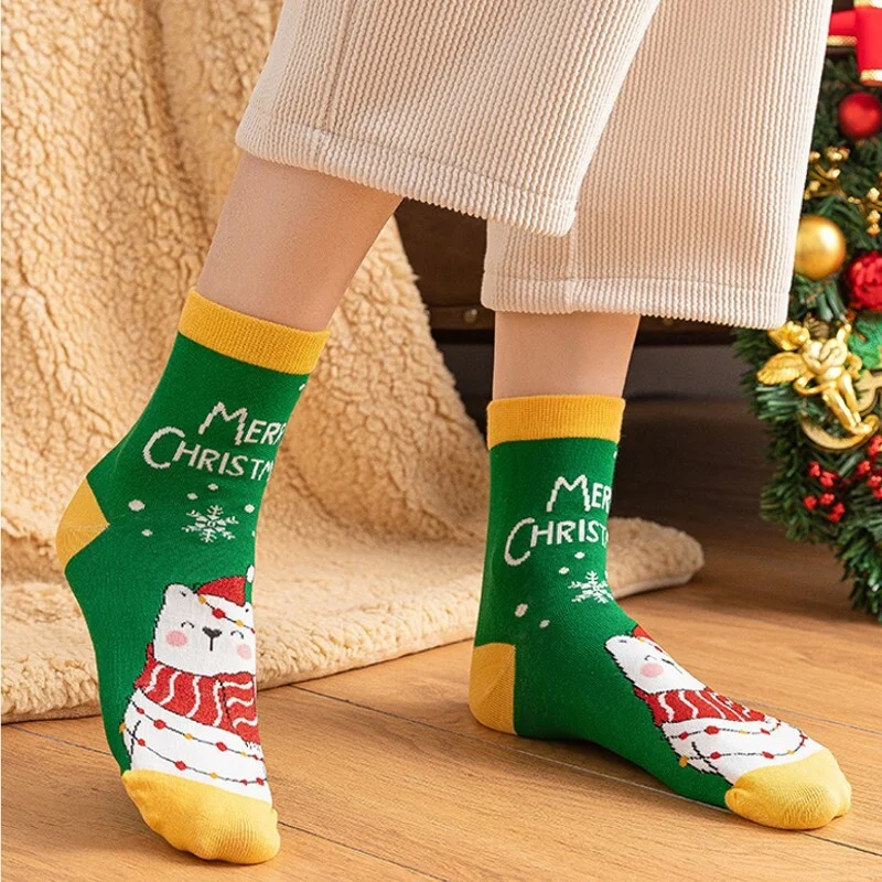 Носки Мишка в теплом шарфе (зеленый/желтый), 35-38 (06843)