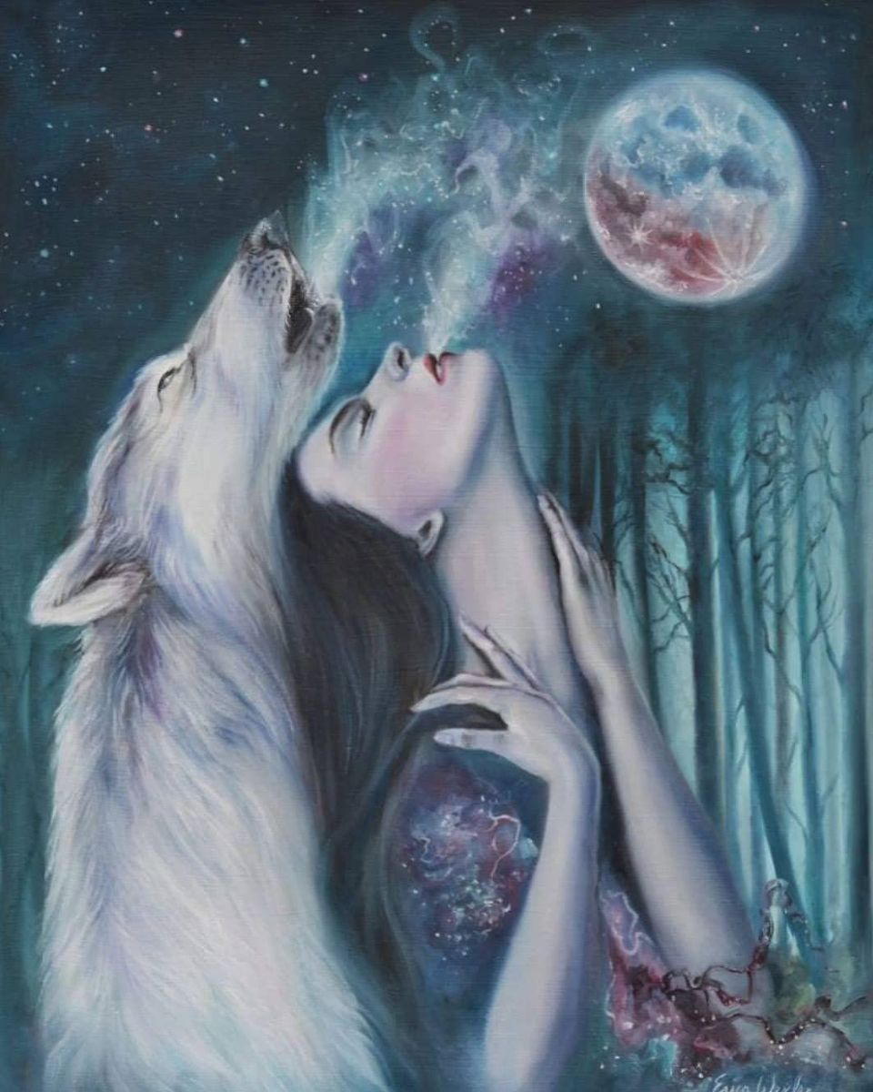 Алмазная мозаика 40x50 Девушка и волк (ZM-1373)