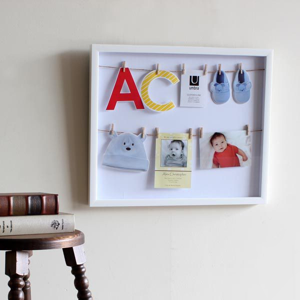 Панно с зажимами для 12 фотографий Clothesline белое