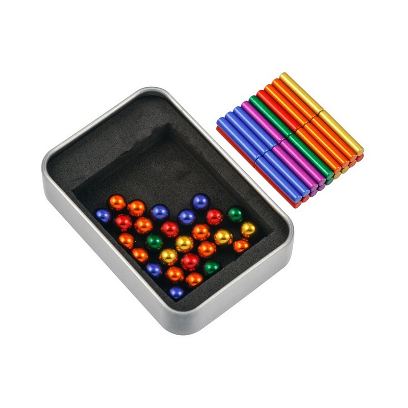 Магнитный конструктор мини Шарики и Цилиндры, цветной