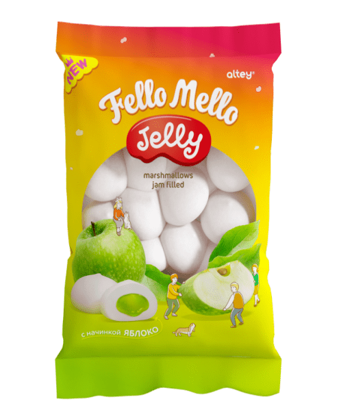 Жевательный зефир c начинкой Fello Mello Jelly (яблоко), 55 гр	