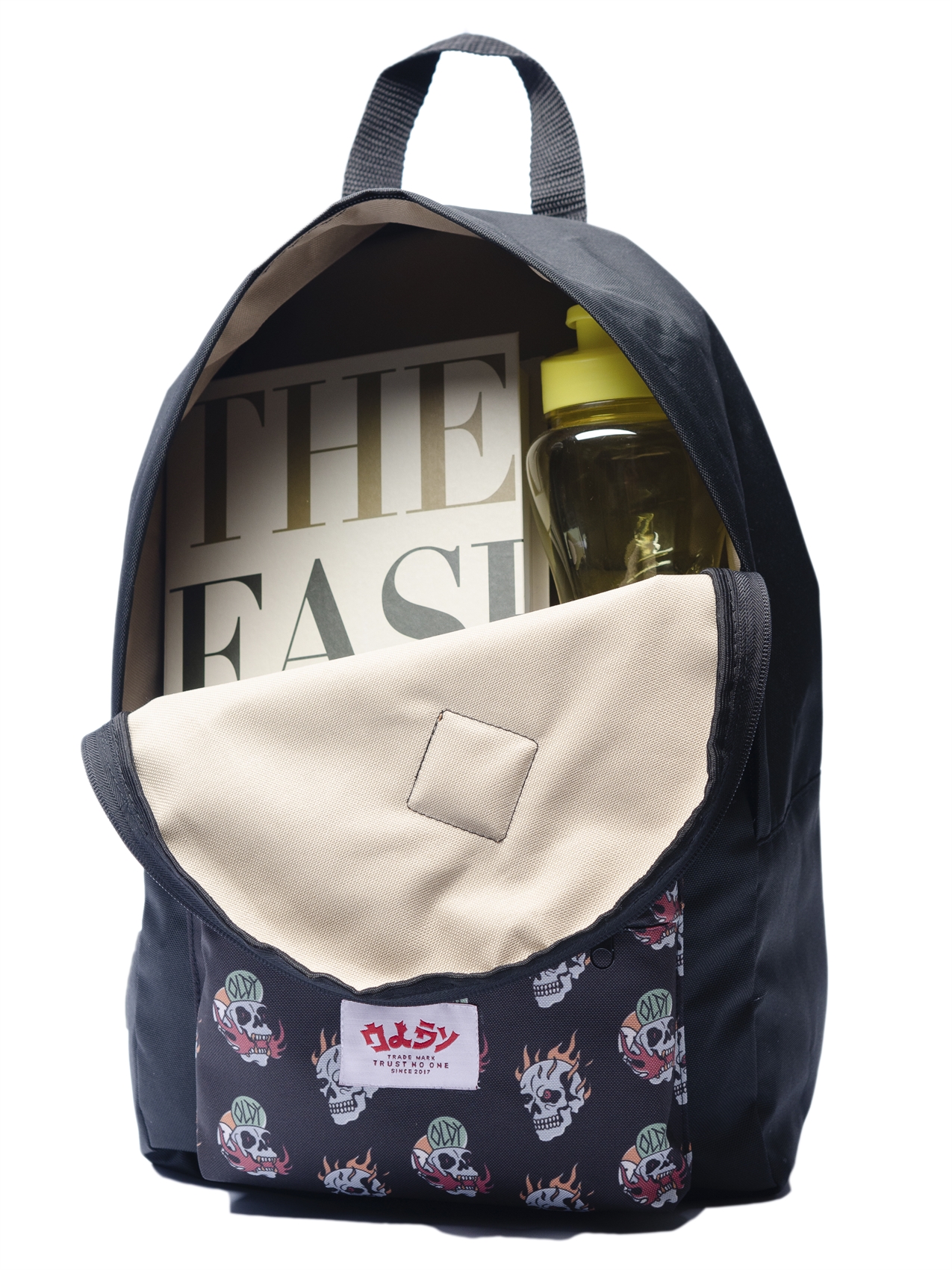 Рюкзак Oldy принт карман (черный, череп)