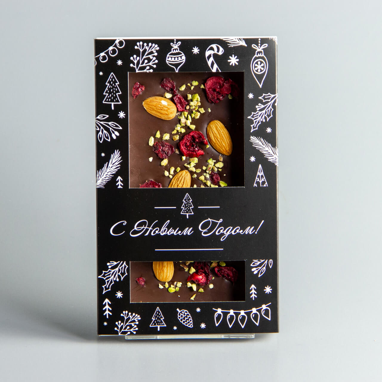 Тёмный шоколад с вишней, фисташками и миндалём НГ14