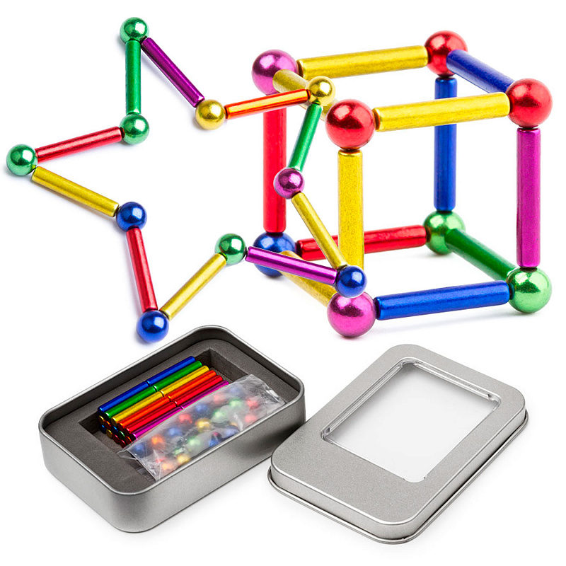 Магнитный конструктор мини Шарики и Цилиндры, цветной