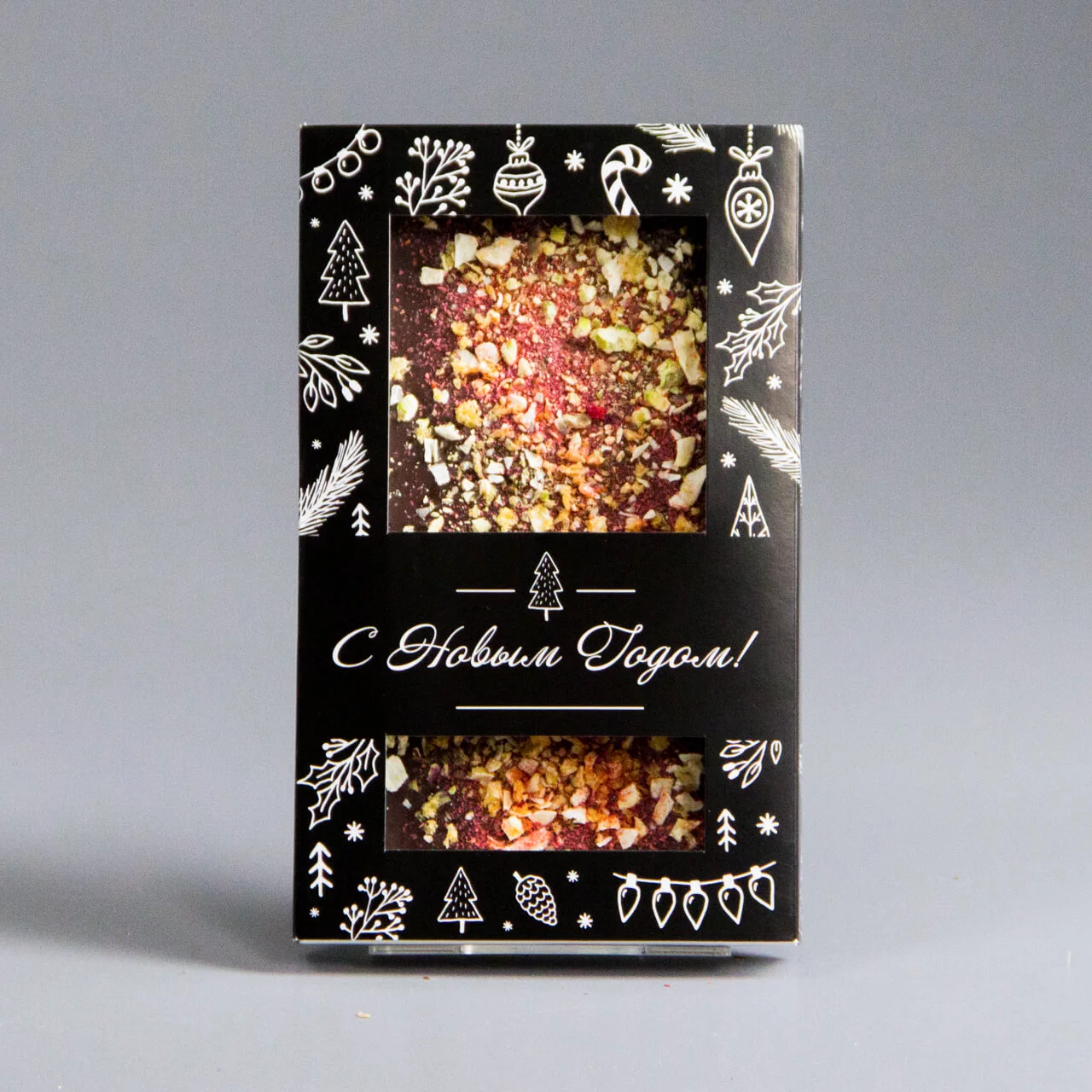 Тёмный шоколад с апельсином, перцем чили и фисташками НГ13