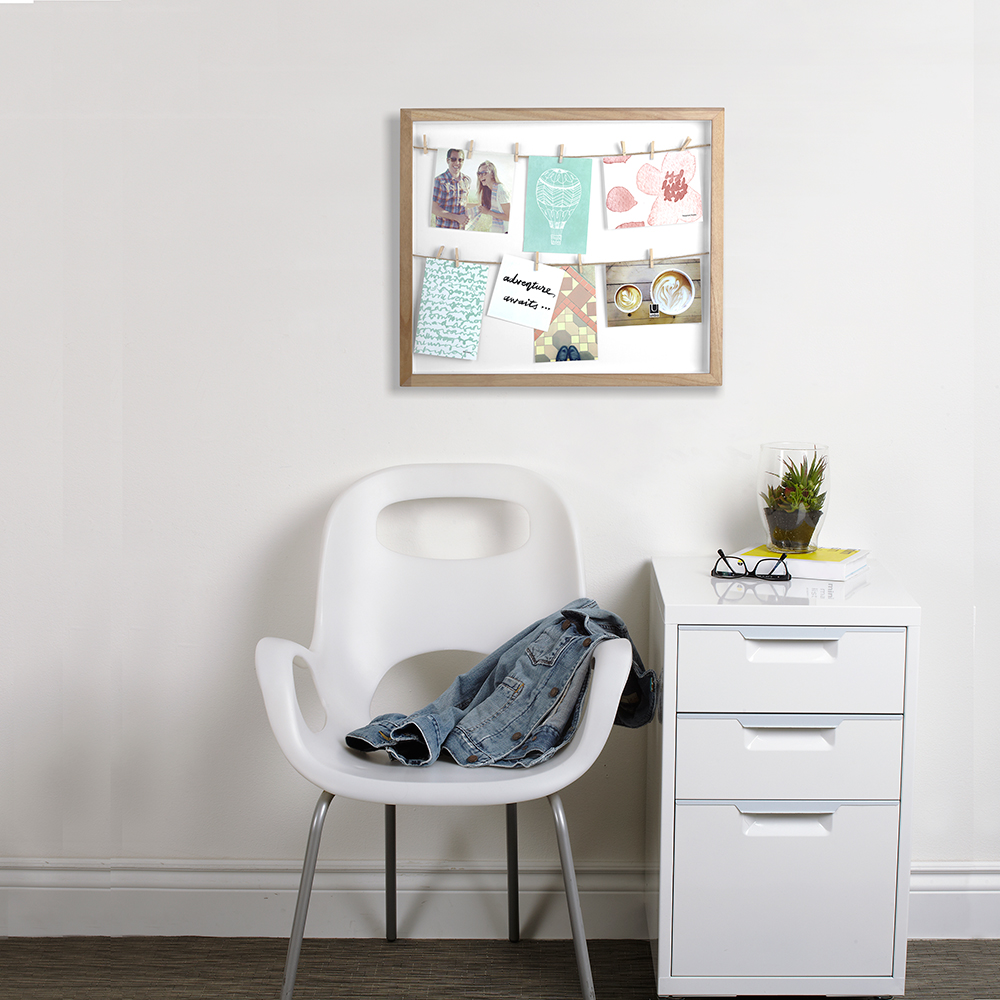 Панно с зажимами для 12 фотографий Clothesline натуральное дерево