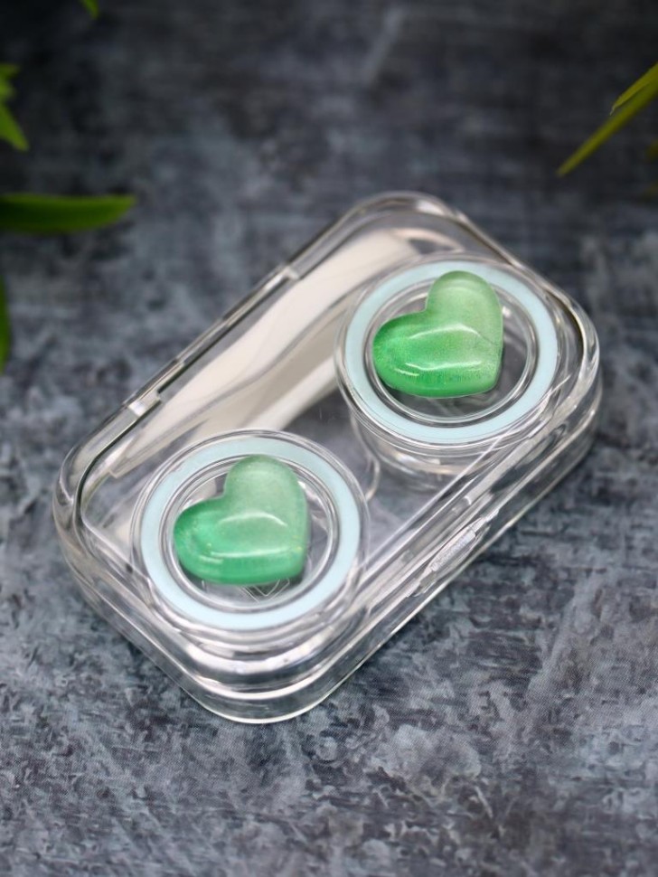 Контейнер для линз Circle hearts (green)