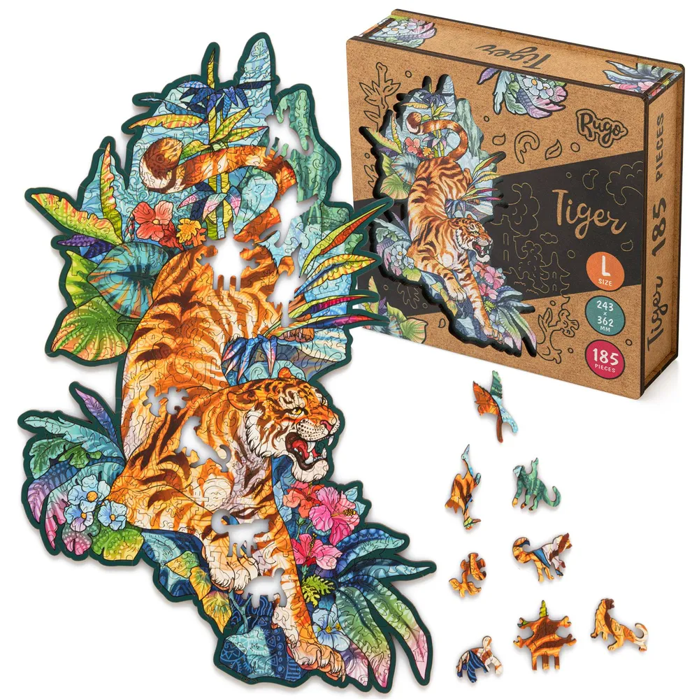 Деревянный пазл Тигр 24х36 см, 185 деталей