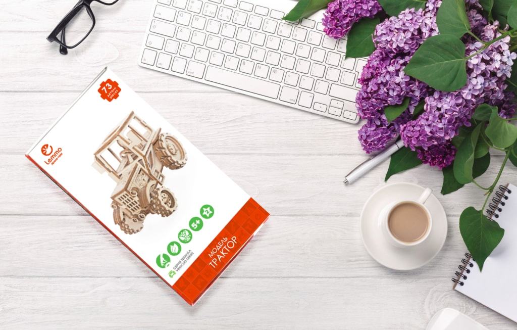 Конструктор 3D деревянный подвижный Lemmo Трактор