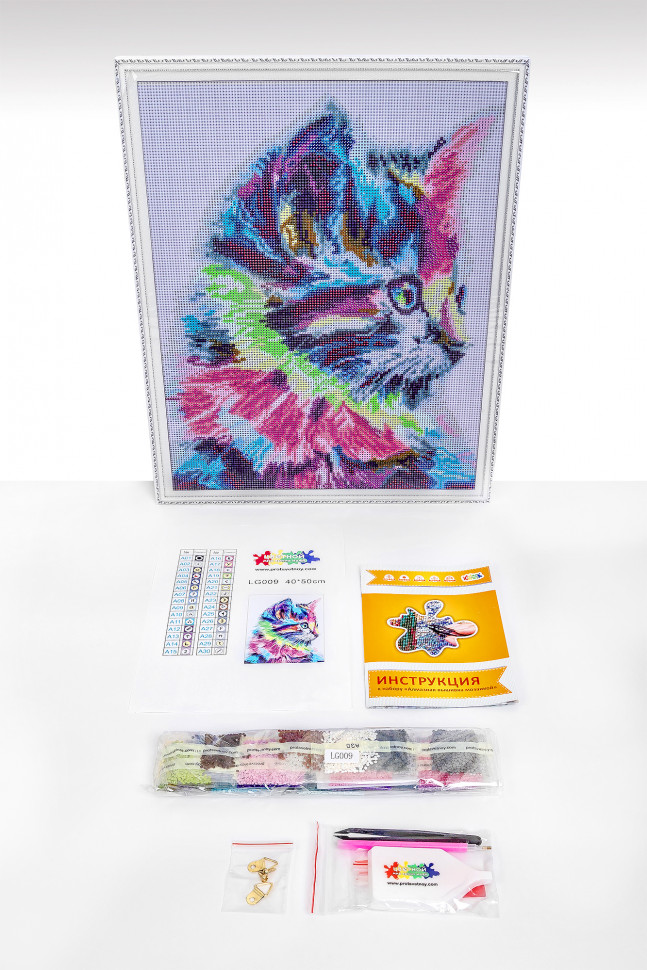 Алмазная мозаика Разноцветная кошка 40х50 см