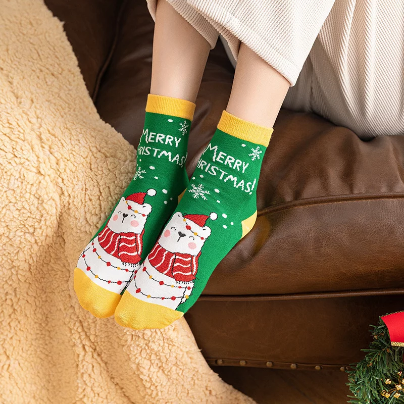 Носки Мишка в теплом шарфе (зеленый/желтый), 35-38 (06843)