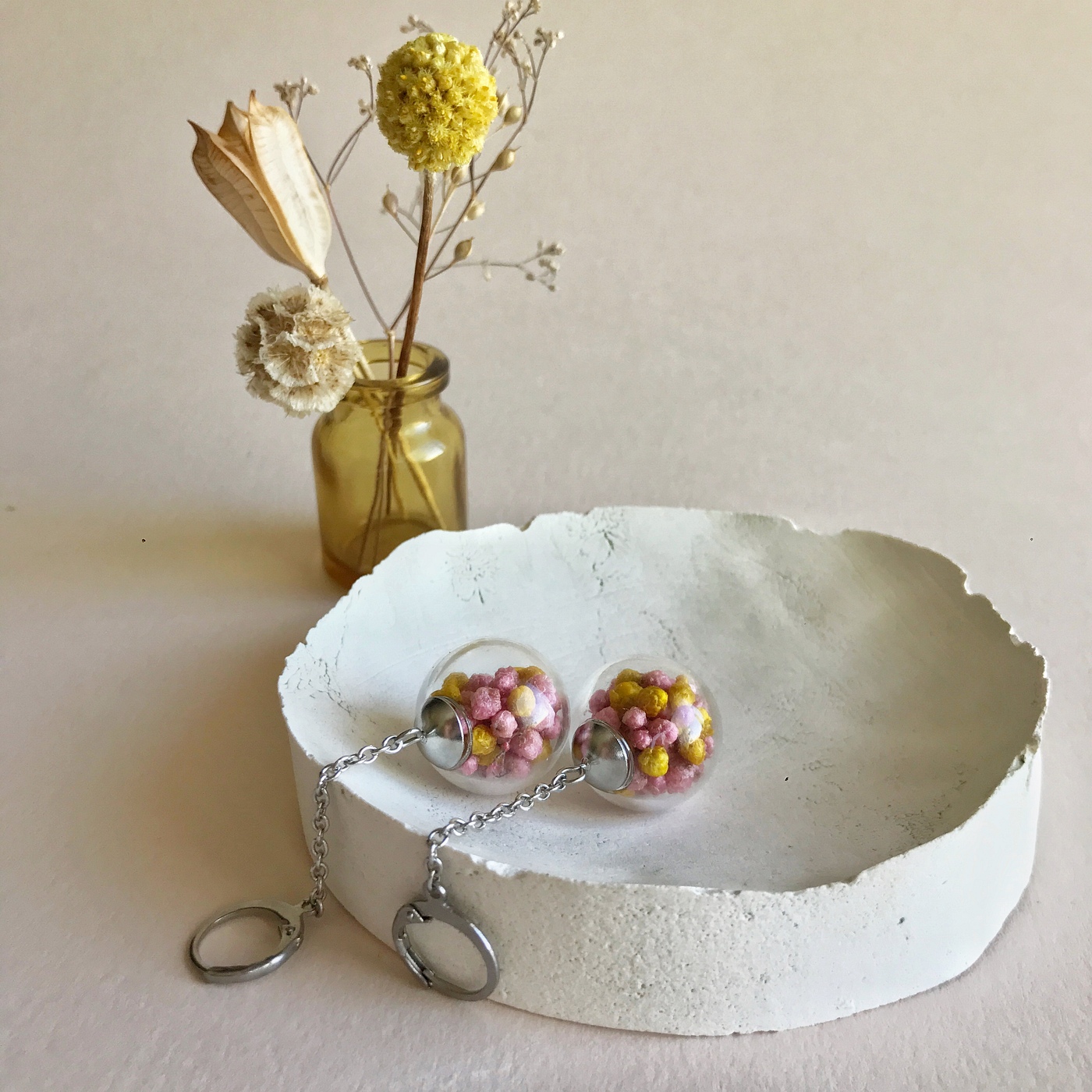 Сережки Glassbox Озотамнус малиновый и желтый (длинные)