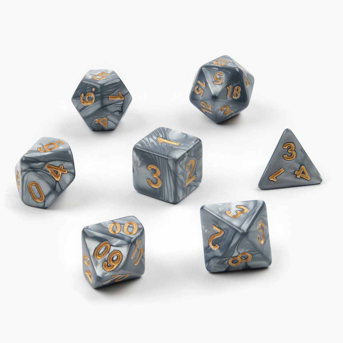 Набор 7 кубиков для ДнД (Dungeons and Dragons), серый мрамор