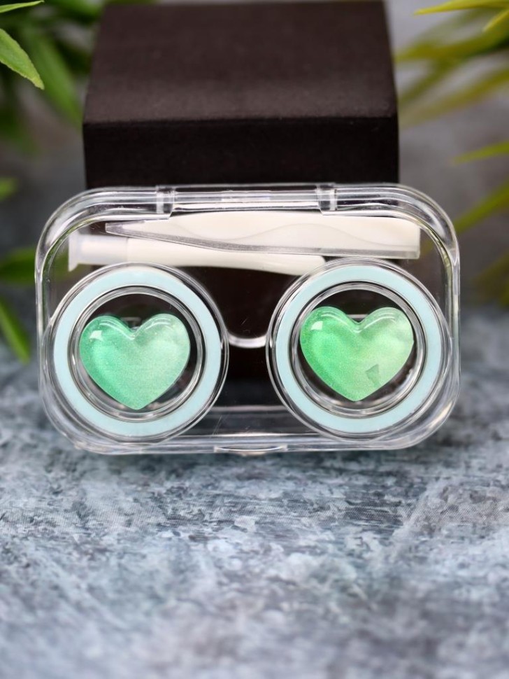 Контейнер для линз Circle hearts (green)