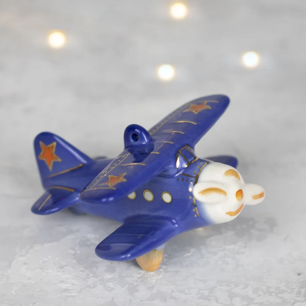 Елочная игрушка Самолет (синий)