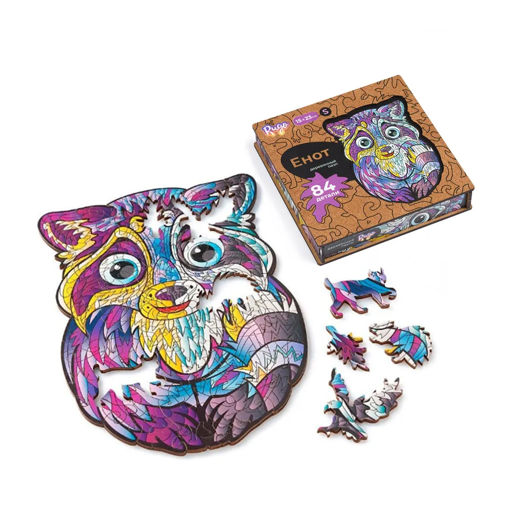 Деревянный пазл Енот S, 16х23 см, 84 детали EnotS