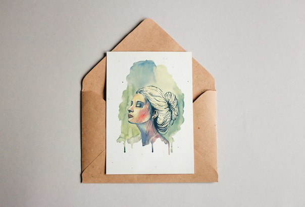 Растущая открытка Девушка акварель