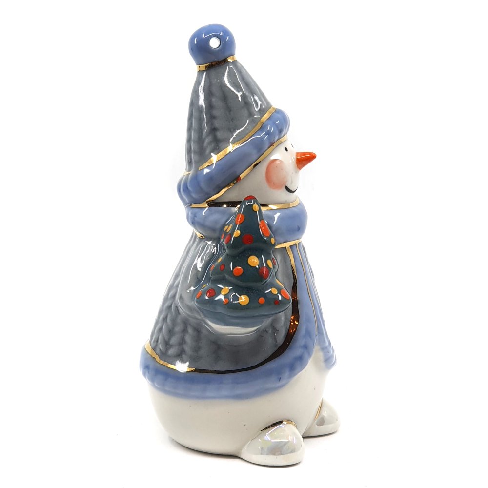 Елочная игрушка Снеговик с ёлкой (серый)