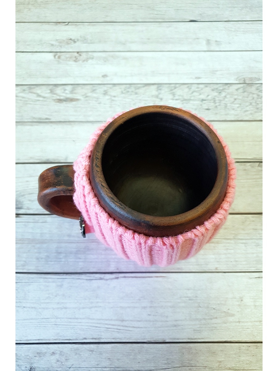 Вязаная кружка с ручкой Ярко розовый