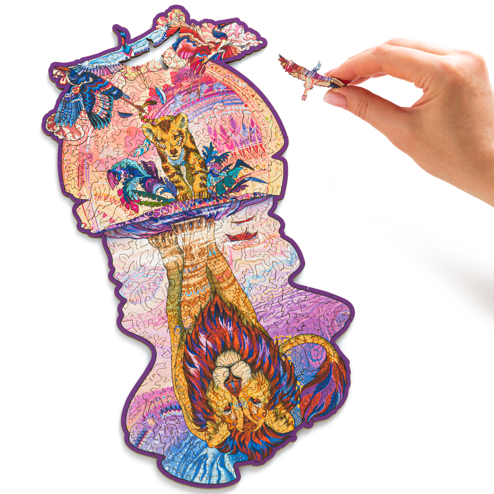 Деревянный пазл Лев 19х37 см, 176  деталей