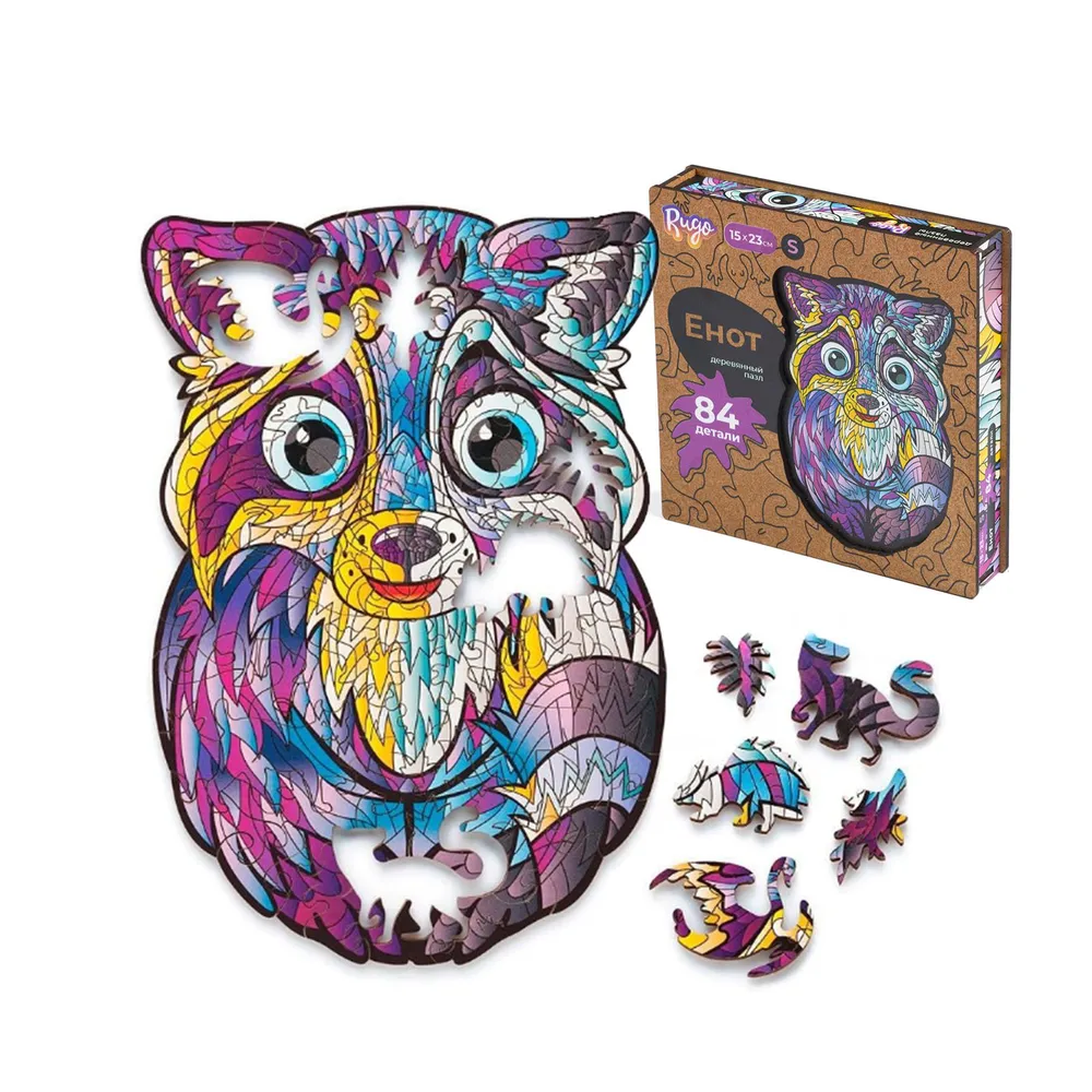 Деревянный пазл Енот S, 16х23 см, 84 детали EnotS