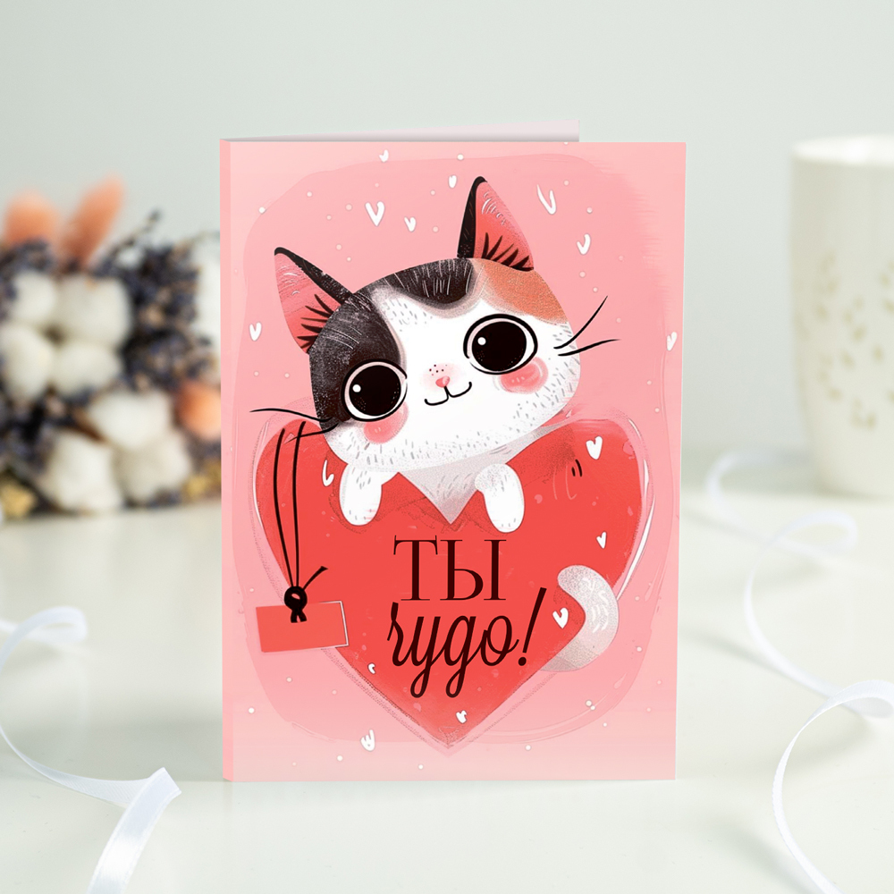 Открытка 4 шоколадки Ты чудо (котик)