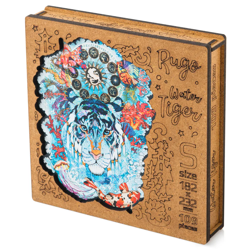 Деревянный пазл Водяной Тигр S 18х23 см, 109 деталей WTigerS
