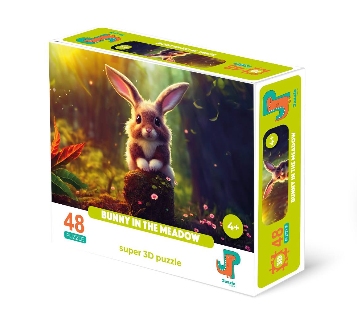 Пазл 3D Зайчик на поляне, 48 деталей (12018)