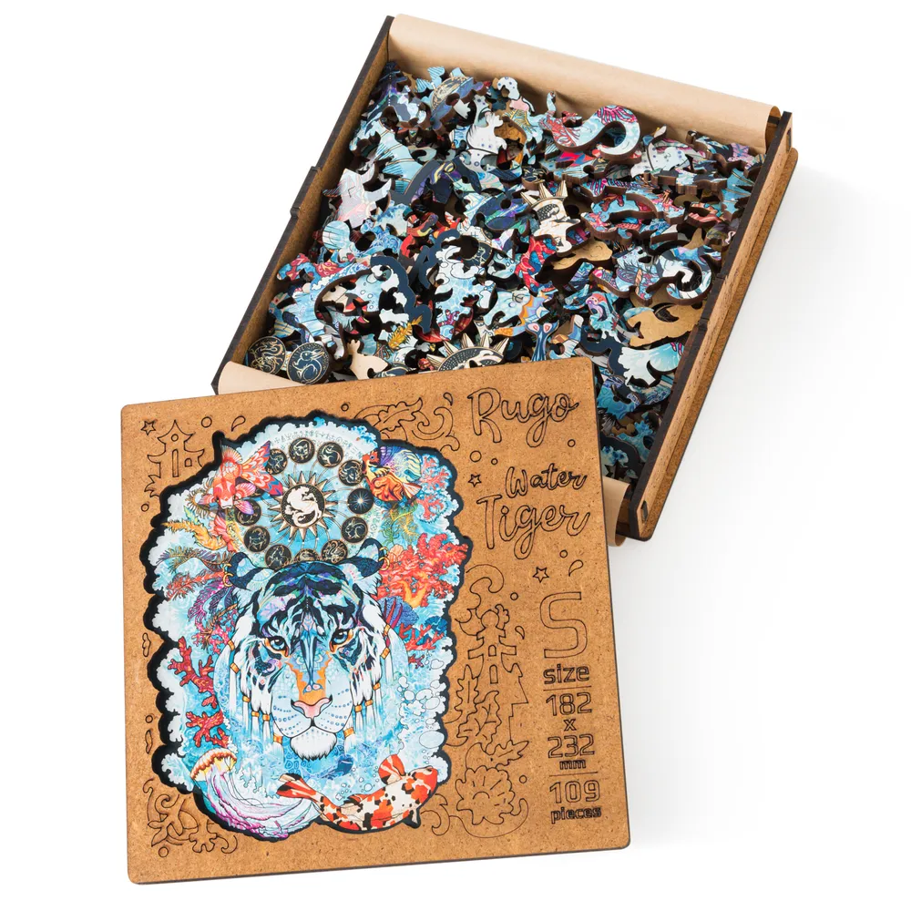 Деревянный пазл Водяной Тигр S 18х23 см, 109 деталей WTigerS
