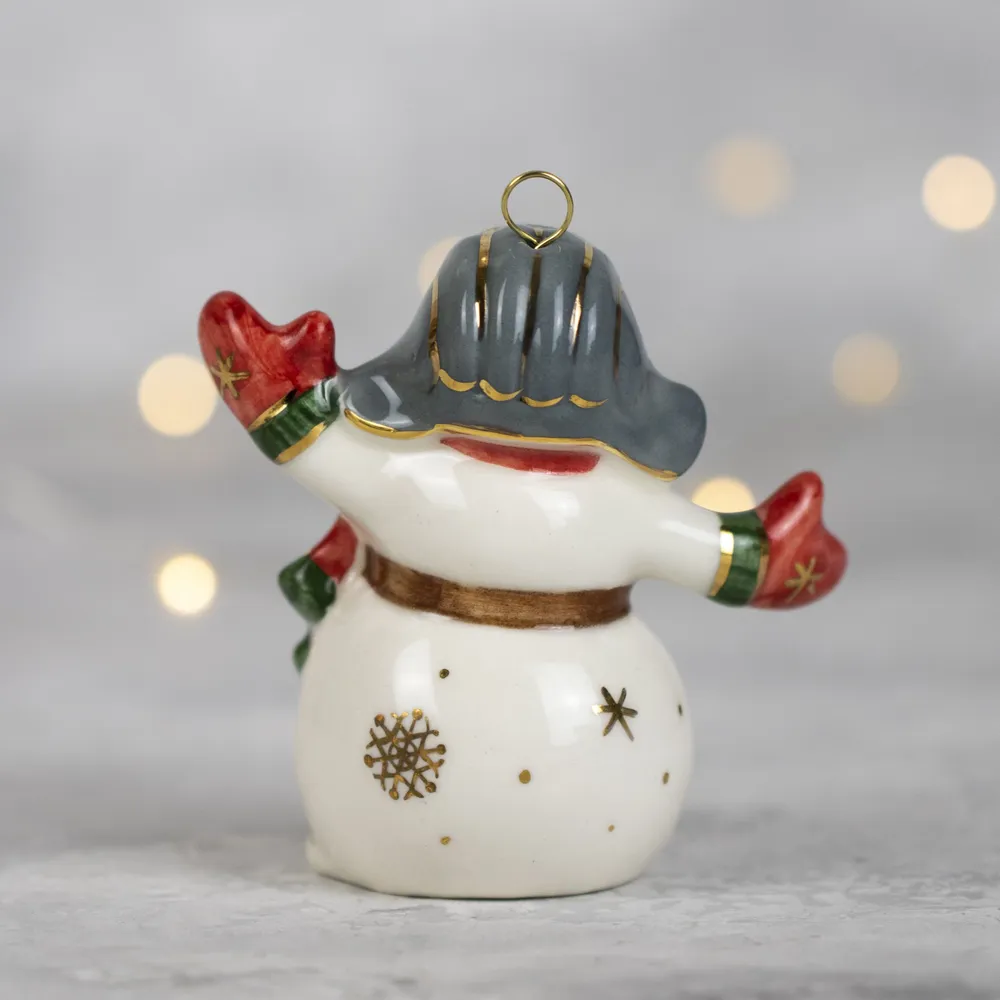 Елочная игрушка Снеговик в шапке (красный)