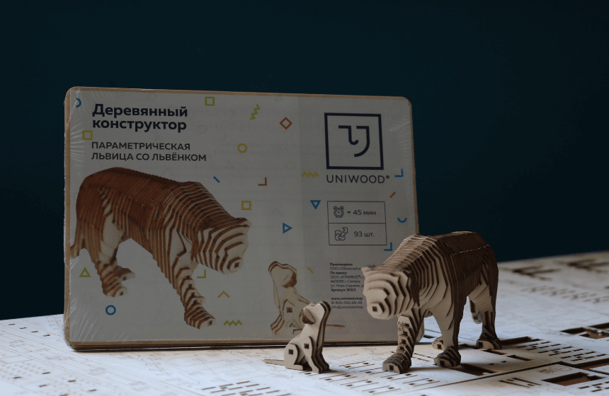 Деревянный конструктор Львица со львенком