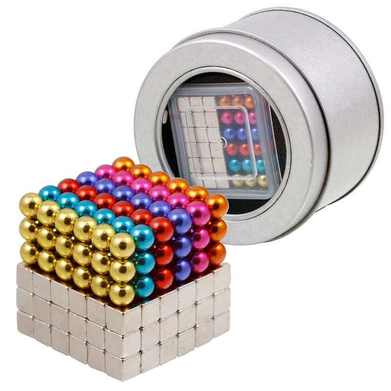 Куб из магнитных шариков 5 мм, 108 стальные кубки + 108 шарики 6 цветов