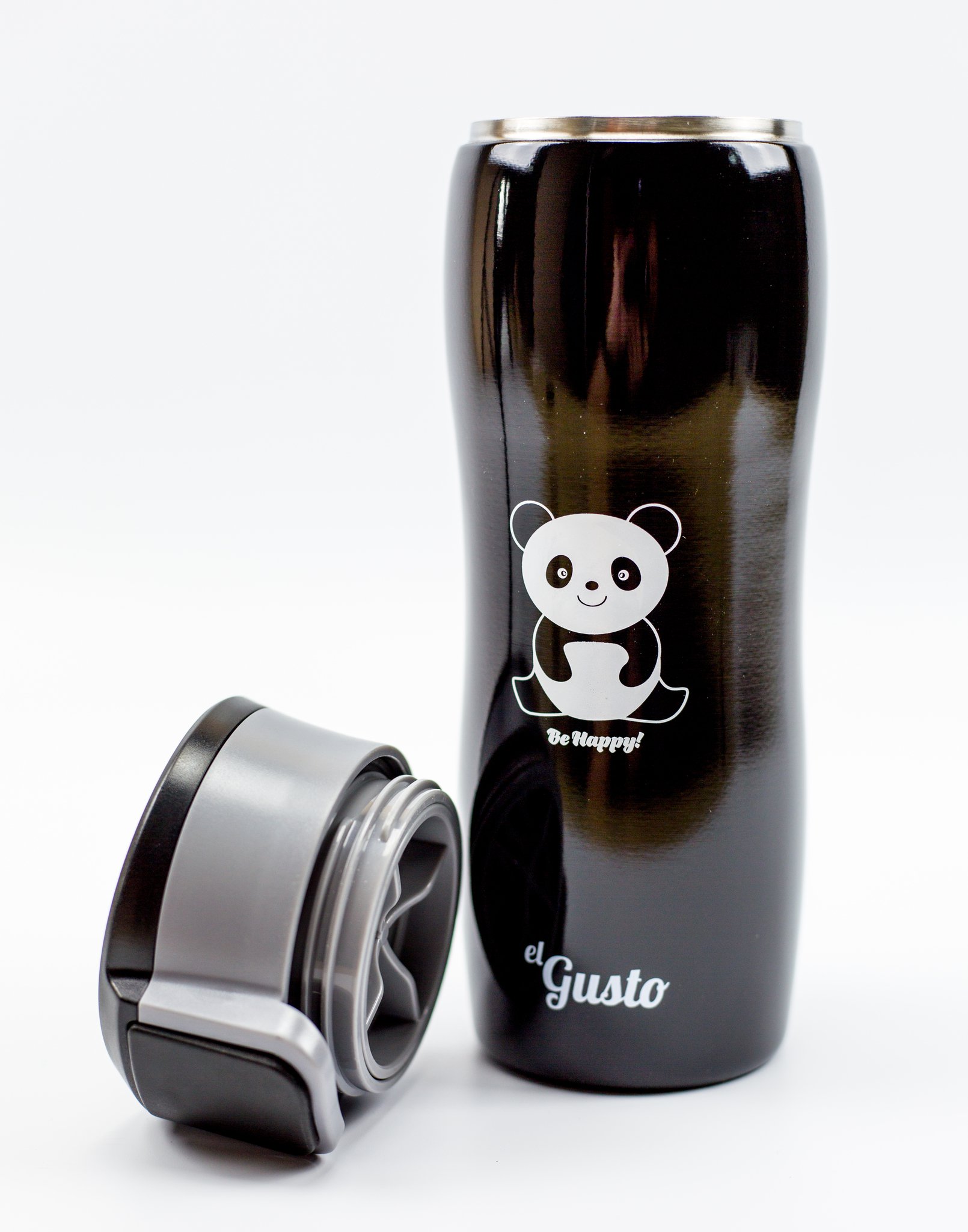 Термокружка Панда Be happy! черная