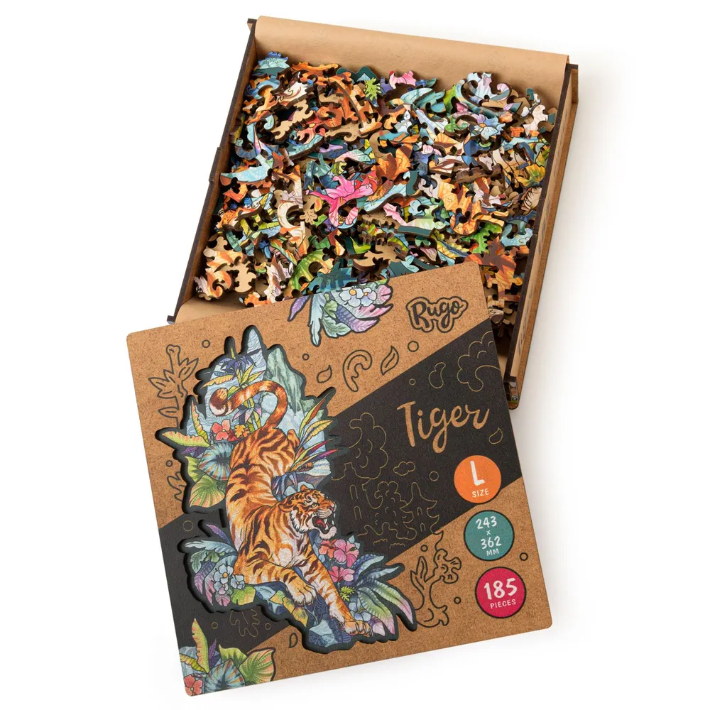 Деревянный пазл Тигр 24х36 см, 185 деталей