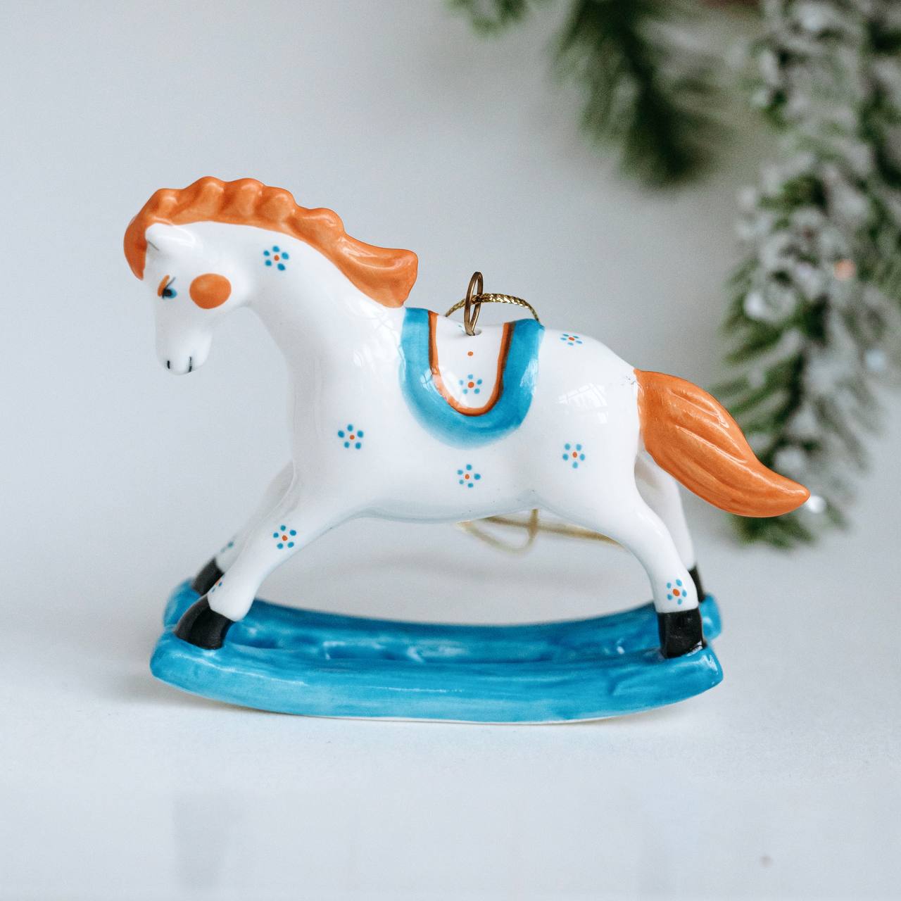 Елочная игрушка Лошадь - качалка, роспись