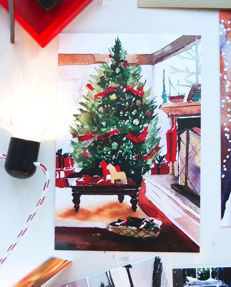 Открытка Елка в доме